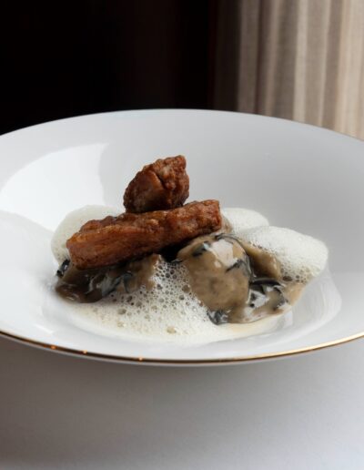 Culinair gerecht met schuimige saus